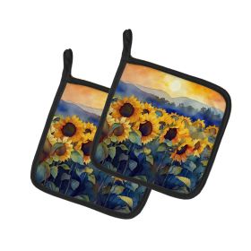 Sunflowers in Watercolor Pair of Pot Holders Kitchen Heat Resistant Pot Holders Sets Oven Hot Pads for Cooking Baking BBQ, 7 1/2 x 7 1/2 (Default: Default)