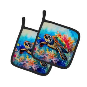 Loggerhead Sea Turtle Pair of Pot Holders Kitchen Heat Resistant Pot Holders Sets Oven Hot Pads for Cooking Baking BBQ, 7 1/2 x 7 1/2 (Default: Default)